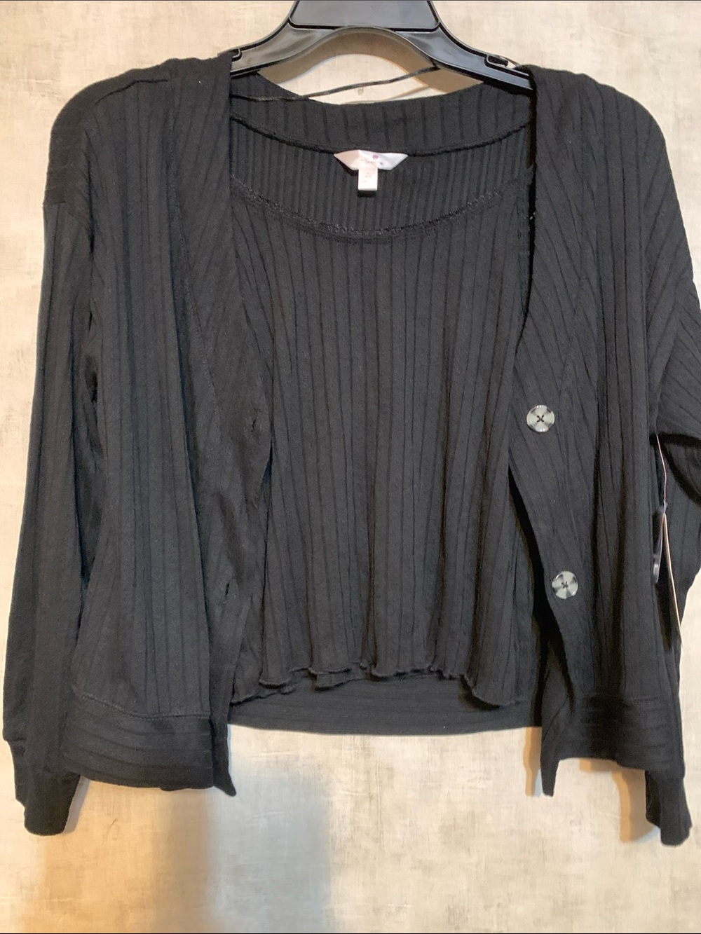 Secret Treasures Black Ribbed Cardigan and Crop Top Set size medium